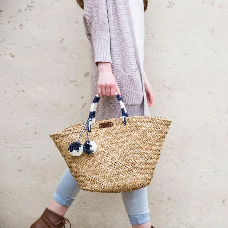 Natural Vietnam Bamboo Rattan Straw Seagrass Water Hyacinth  Handbag For Woman And Girl For Summer Beach Trips And Outings