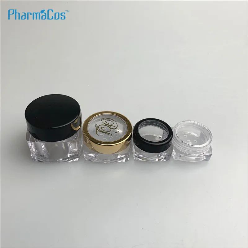 3g 5g 10g square gold window lid  jars  makeup glitter jar plastic gloss containers jar portable  empty container for nails