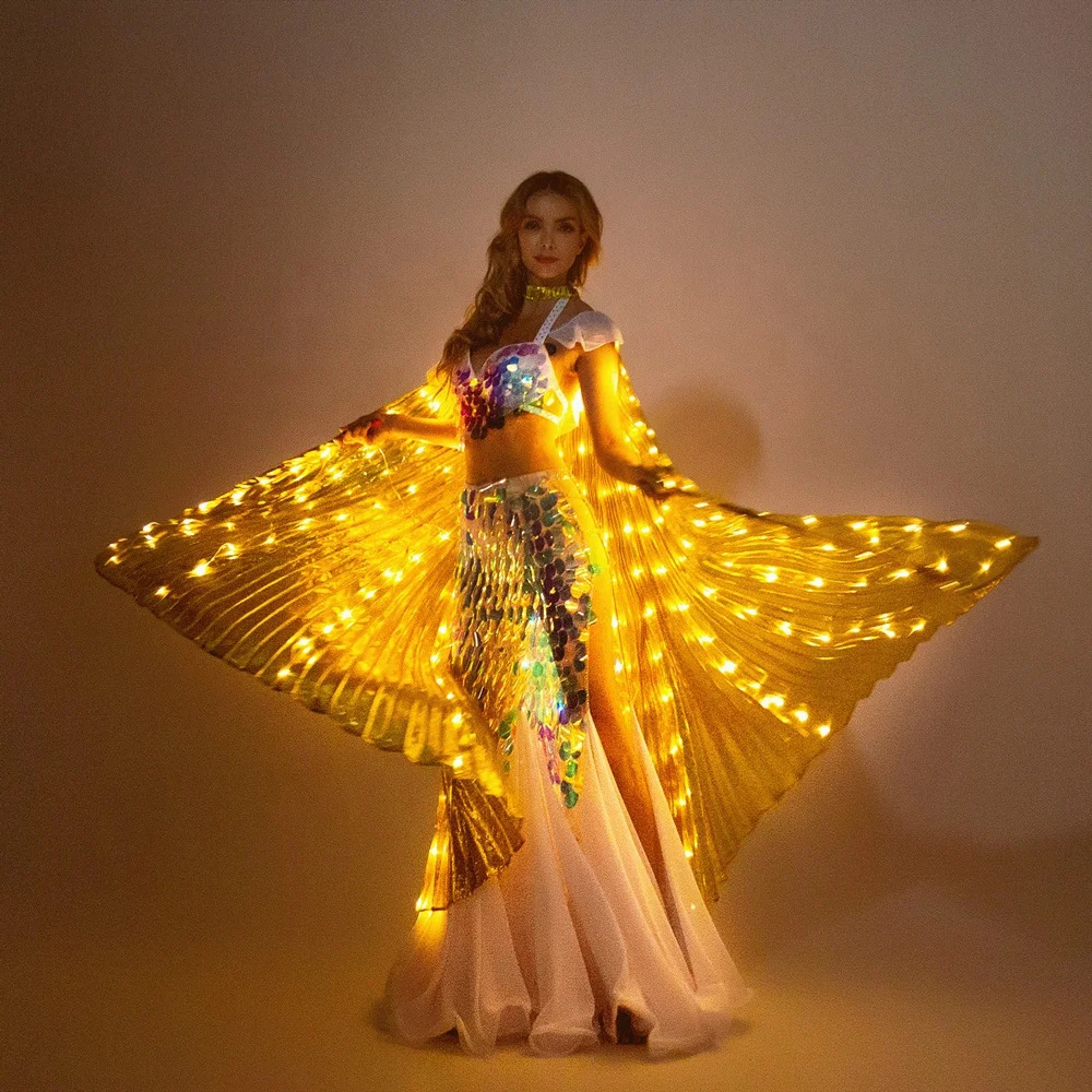 SHINYOU new arrival golden light up belly dance ISIS wings with telescopic stick for your performance