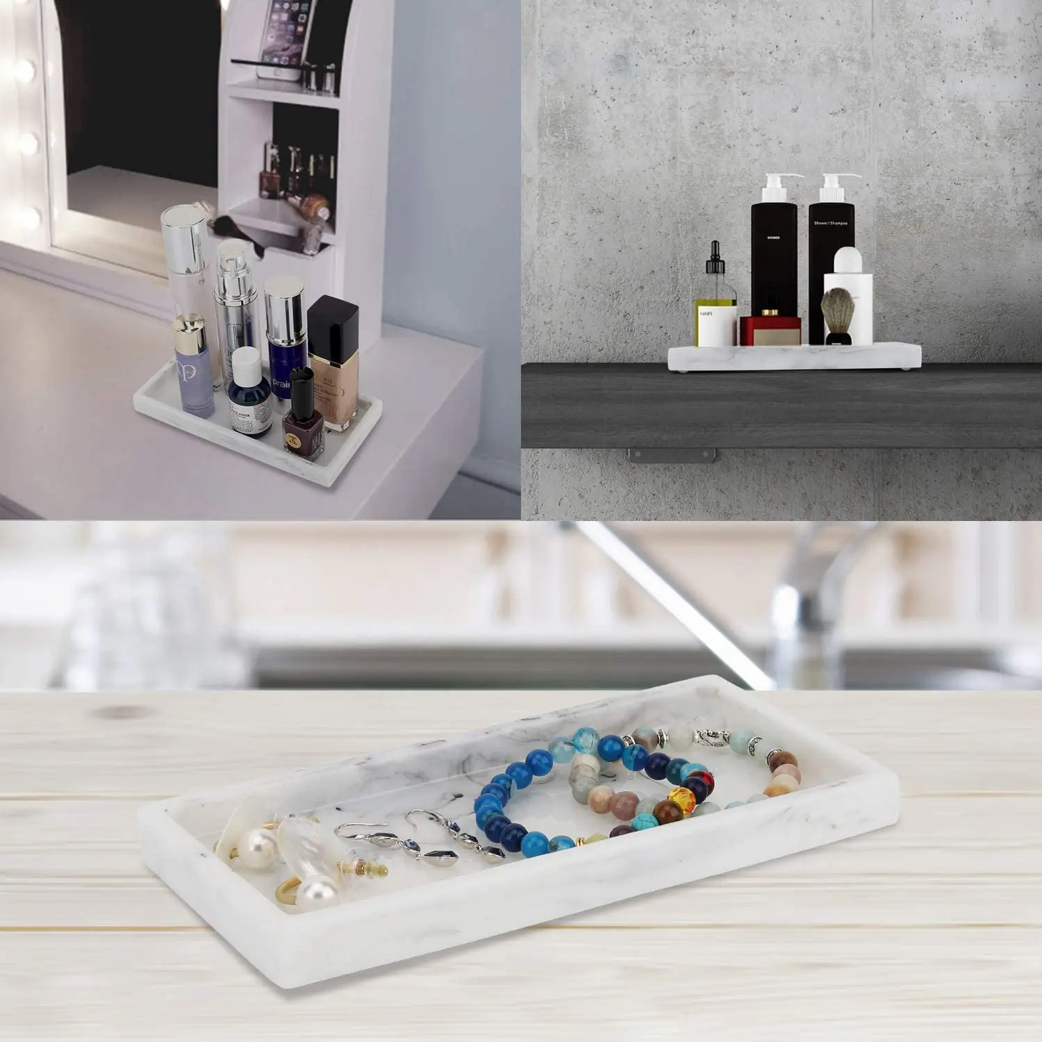 Jewelry Organizer Resin Tray, Bathroom Kitchen Dresser Vanity Tray Jewelry Dish Ring Cosmetic Organizer