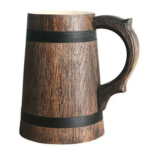 High Quality Eco Friendly Creative Wooden Wine Cup Natural Wood Drinking Beer Mug With Handle For Wholesale