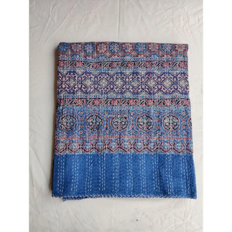Красивое Хлопковое одеяло ручной работы цвета индиго Kantha домашнее декоративное покрывало оптовая продажа индийское Ajrakh с ручным принтом Gudari