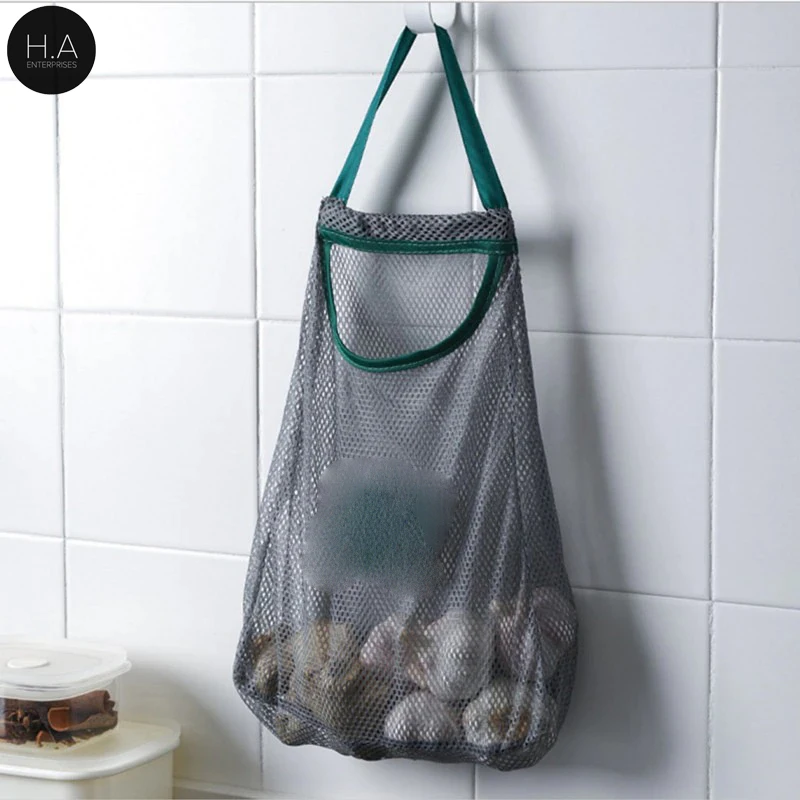 Kitchen Vegetable Fruit Mesh Storage Bags Onion Potato Storage Hanging Bags Hollow Breathable Washing Mesh Bag