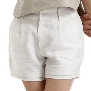 Hot Ladies Summer Casual Shorts 100% Linen Women Shorts White Pure Linen Shorts