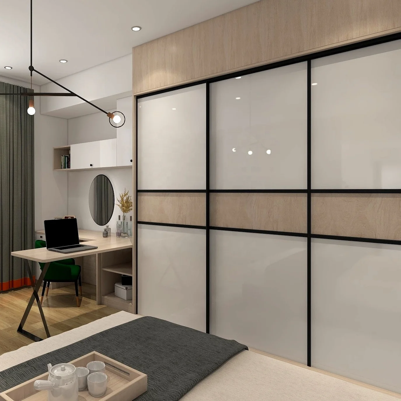 PA latest modern simple 4 door designs wooden bedroom cabinet sliding wardrobe