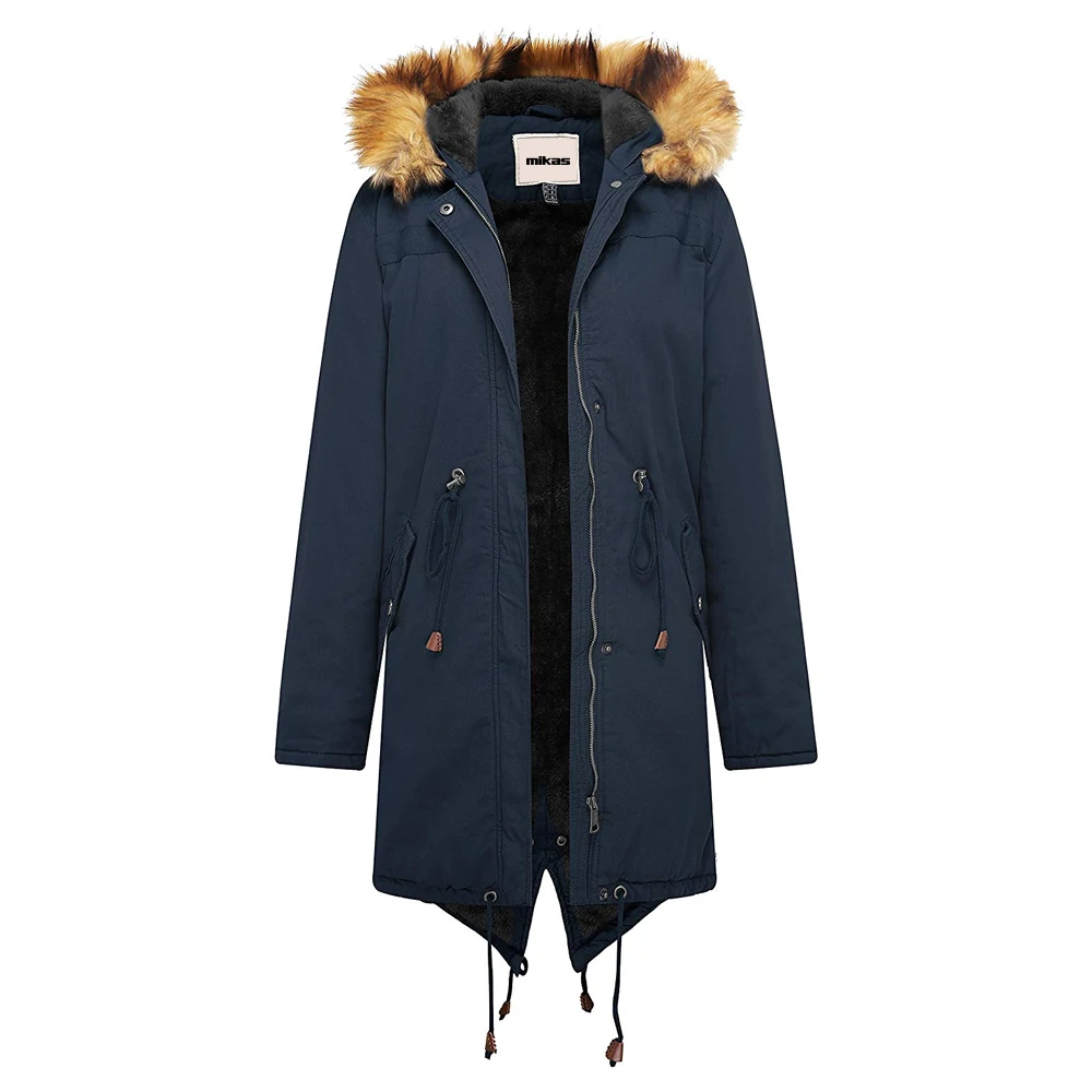 Buy Wholesale Women Faux Fur Long Sleeve Jacket Custom Hooded Winter Parka Jacket With Pockets