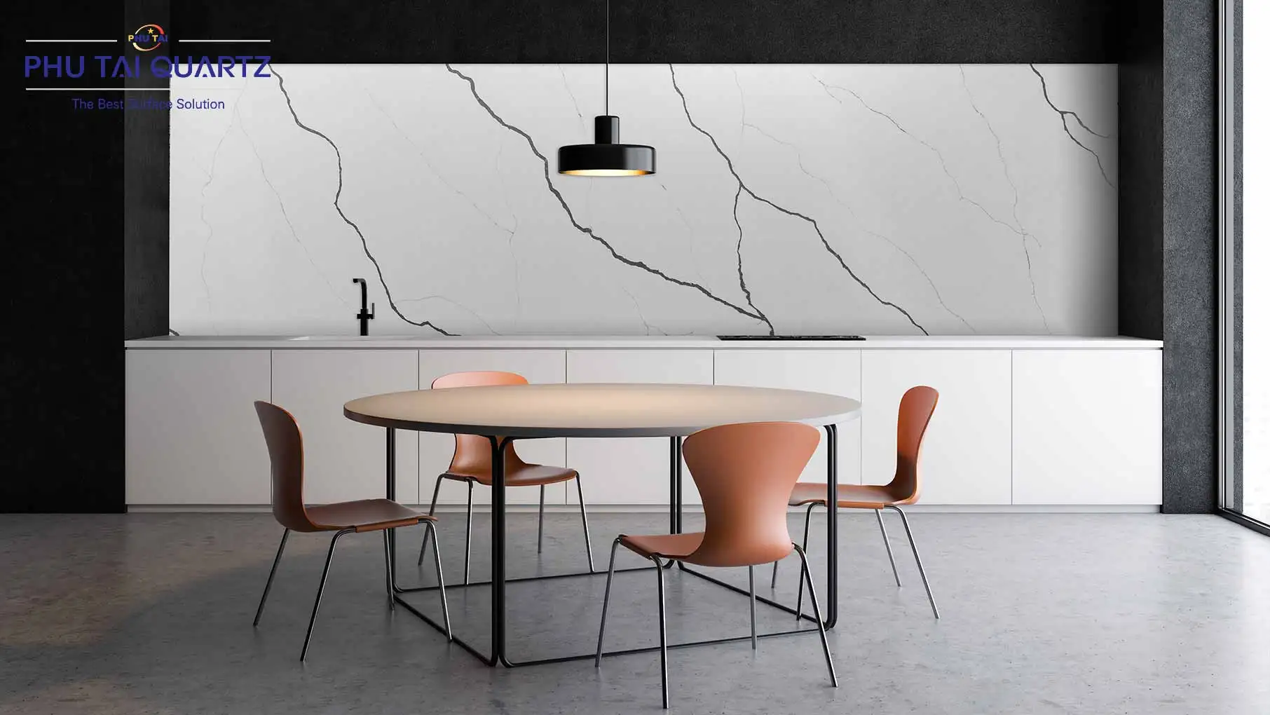 Phutai High Quality Quartz Macaraibo PT 630 Slab Polished Calacatta Stone for Modern Kitchen and Table Countertops