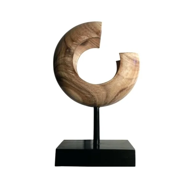 Modern Tabletop Decoration Pieces Handmade Wooden Round Pieces Sculpture Wood and Stone Modern Decorative