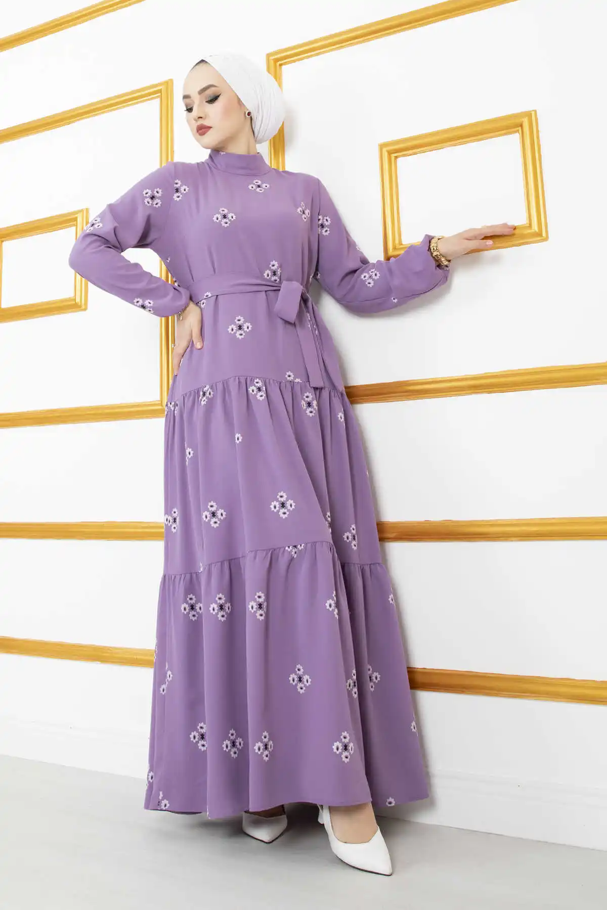 Waist Belted Veiling Dress Islamic Clothing Turkish Dresses Modest Fashion Abaya Tunic Hijab Modest Dress