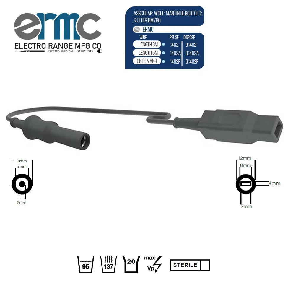 Most Selling Product 2023 Best Quality Electrosurgery Diathermy Bipolar Cable Flat Plug Safety Simons Sutter T Series ACC ICC