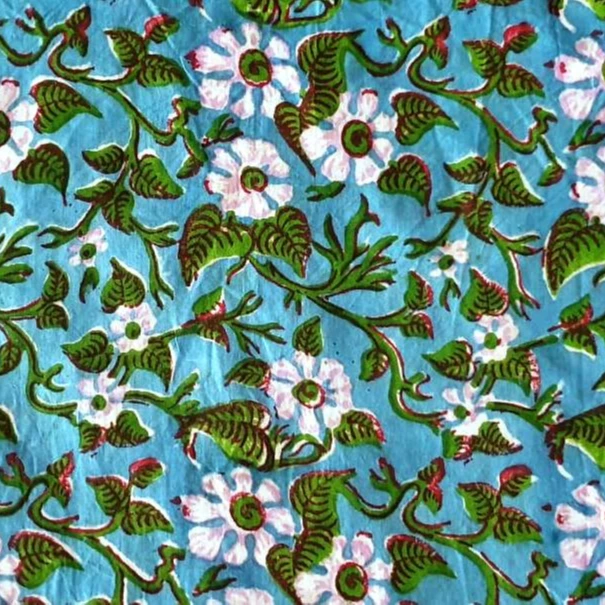 Fashionable Blue Beautiful Floral Print Cotton Dress Material Block Printed Fabric Dyed Indian Fabric Robe Fabric