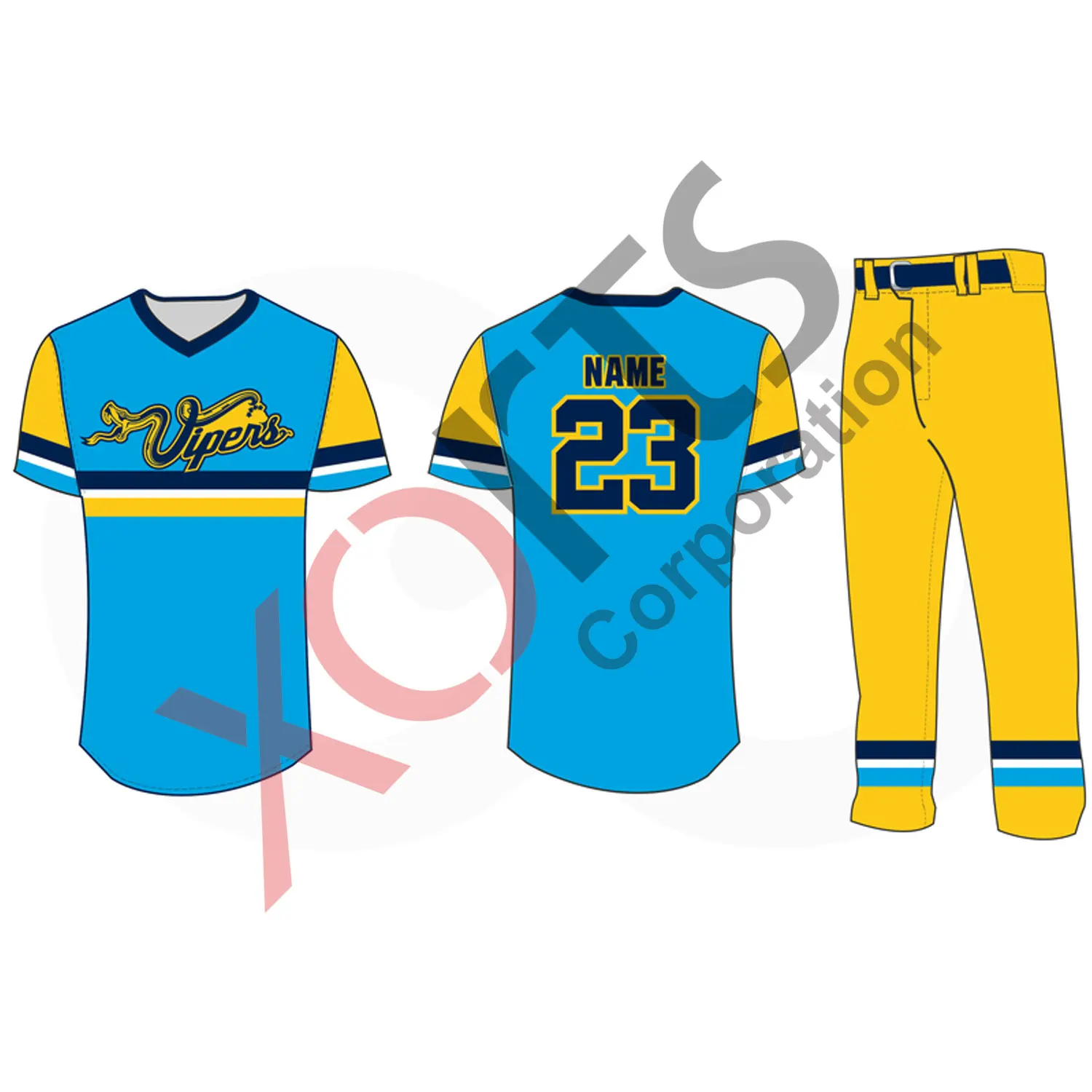 Baseball Uniform Men VIPERS Team Logo Baseball Uniform V Neck Set