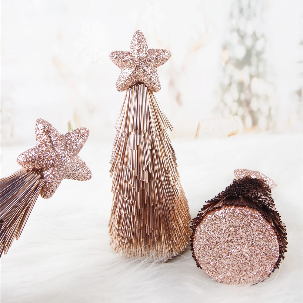 Цвета шампанского, золотые рождественские украшения, мини-Конусная Рождественская елка, декор книжной полки.