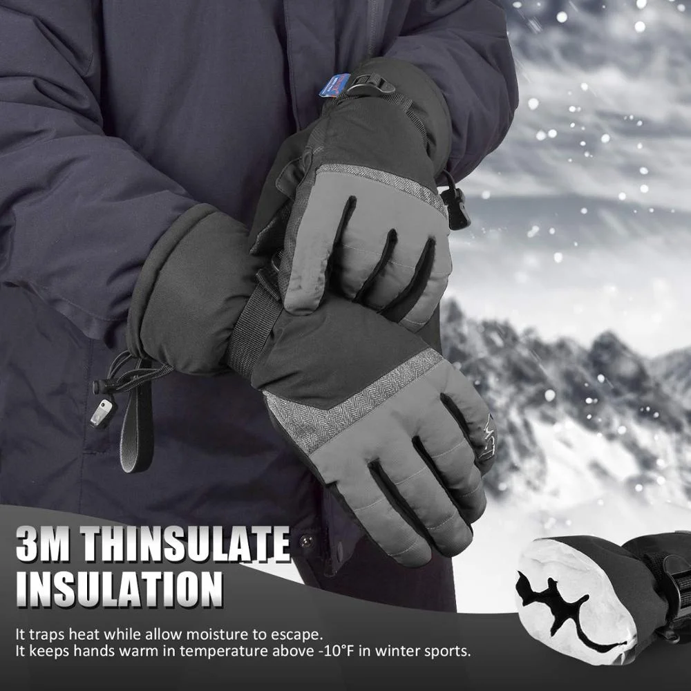 Ski Gloves Winter Waterproof Snowboard Snow 3M Thinsulate Warm Touchscreen Cold Weather Women Gloves Wrist Leashes