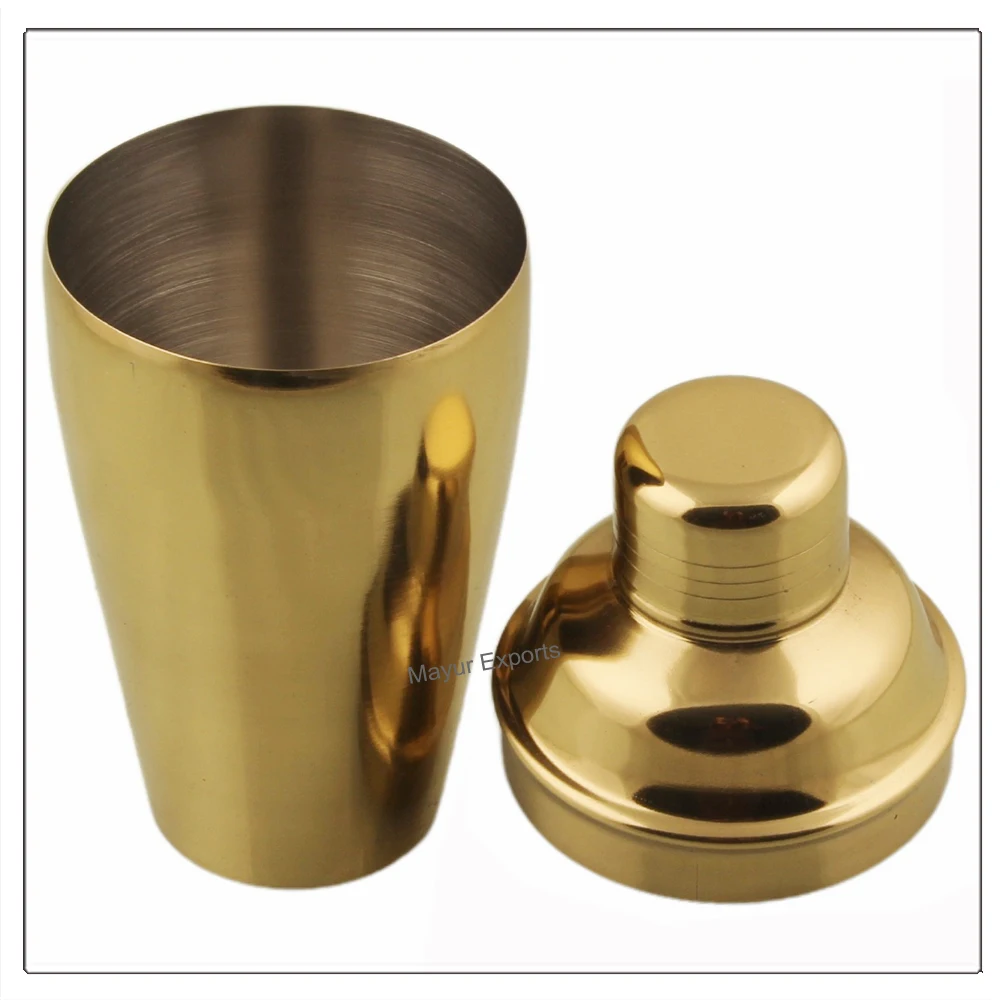 Stainless Steel Cocktail Shaker with Brass Gold Finishing