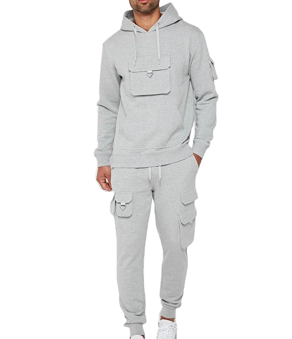 
Wholesale Tracksuits Skin-tight Hoodie Sweatsuit Jogger Suits Set Tracksuit for Men CARGO TRACKSUIT HOODIE - GREY 