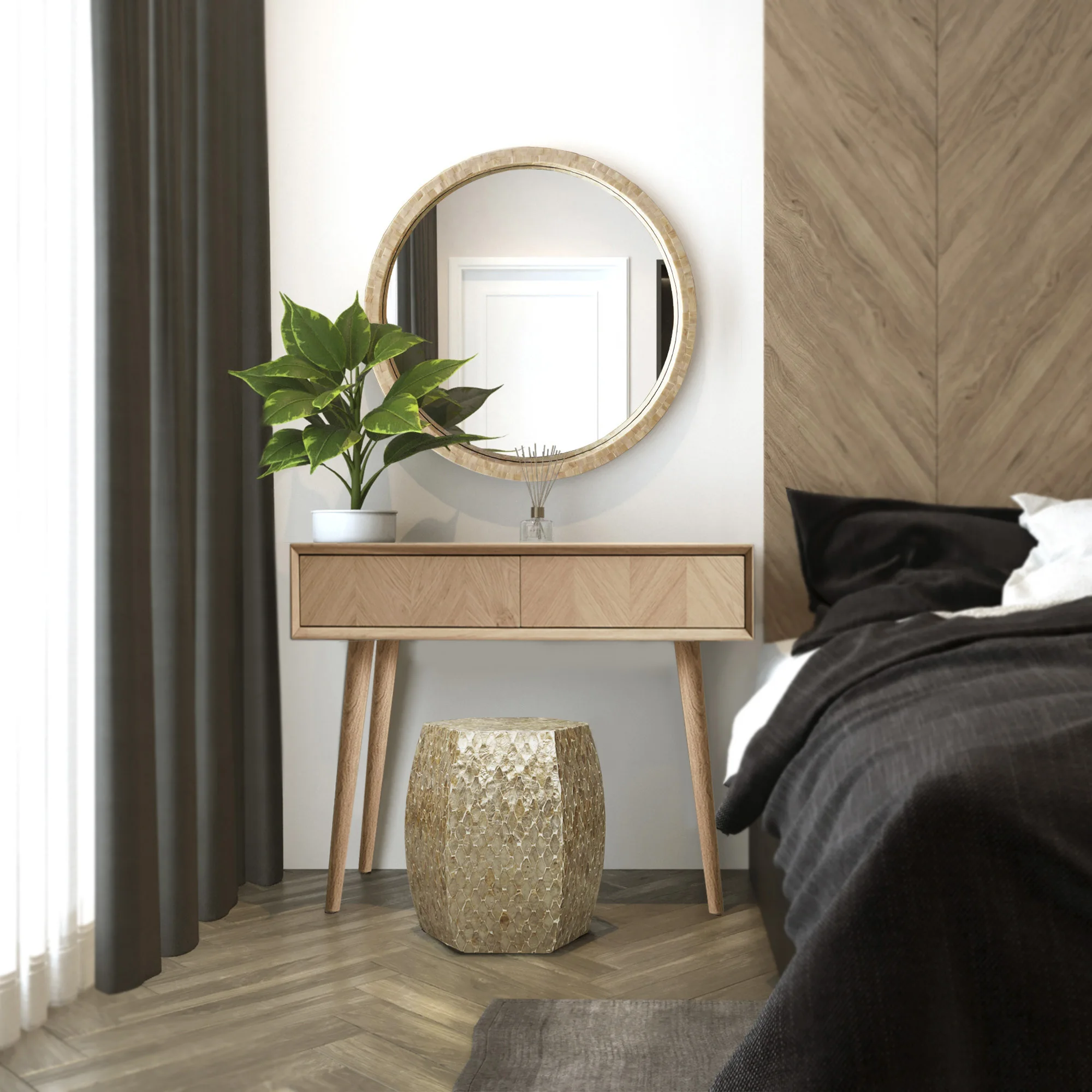 Vietnamese Mother of Pearl Mirror Round  Wall Hanging Mirror