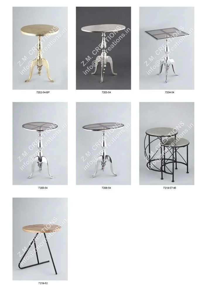 Coffee Table Set Aluminum And Mango Wood Material Silver Color Round Shape Living Room Hotel And Home Decoration Top Trending