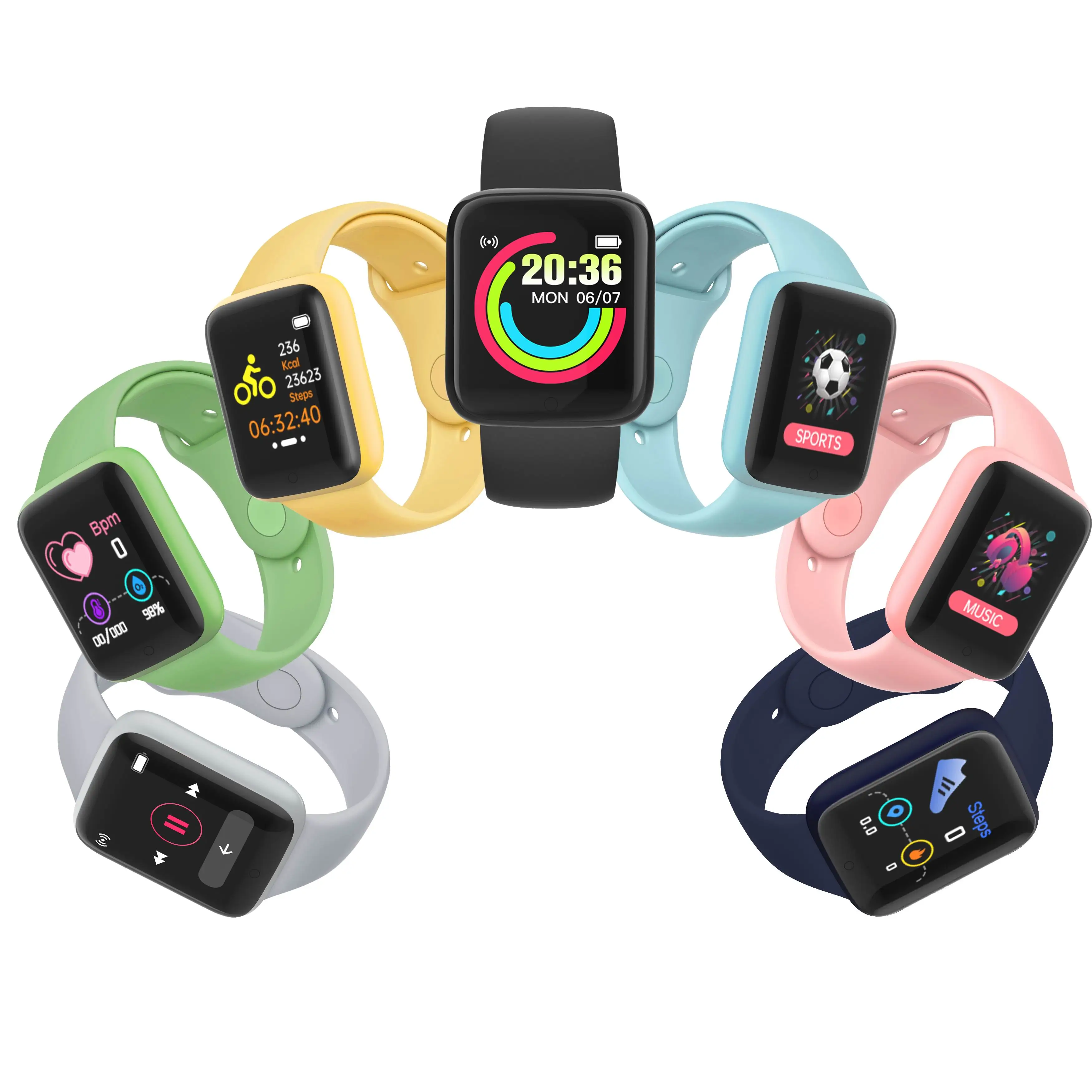 D20 Pro Smart Watch Y68 BT 5.1 Fitness Tracker Sports Watch Heart Rate Monitor Blood Pressure Smart Bracelet for Android IOS