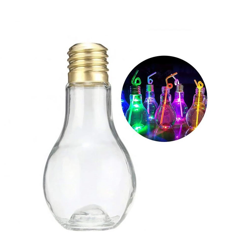 Promotional items led the light bulb shaped drinking cup light bulb bottle glass with straw