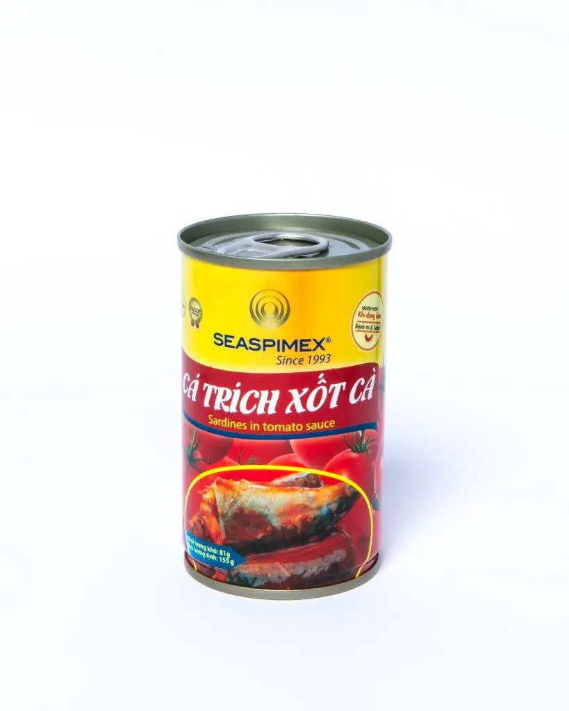 CANNED SARDINE IN TOMATO SAUCE MANUFACTURED BY SEASPIMEX VIETNAM (PACKING: 155G/185G/425G/850G)