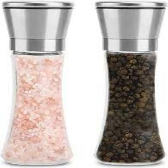 Stainless Steel Salt and Pepper Grinder Spice Mill with Glass Body