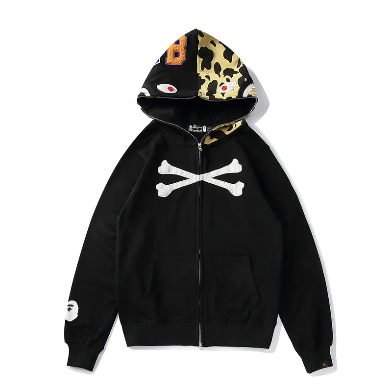 Fall Winter Fashion Wholesale Camouflage Coupleswear Casual Cardigan Hooded Bape Shark Men Plus Size Hoodies Jacket