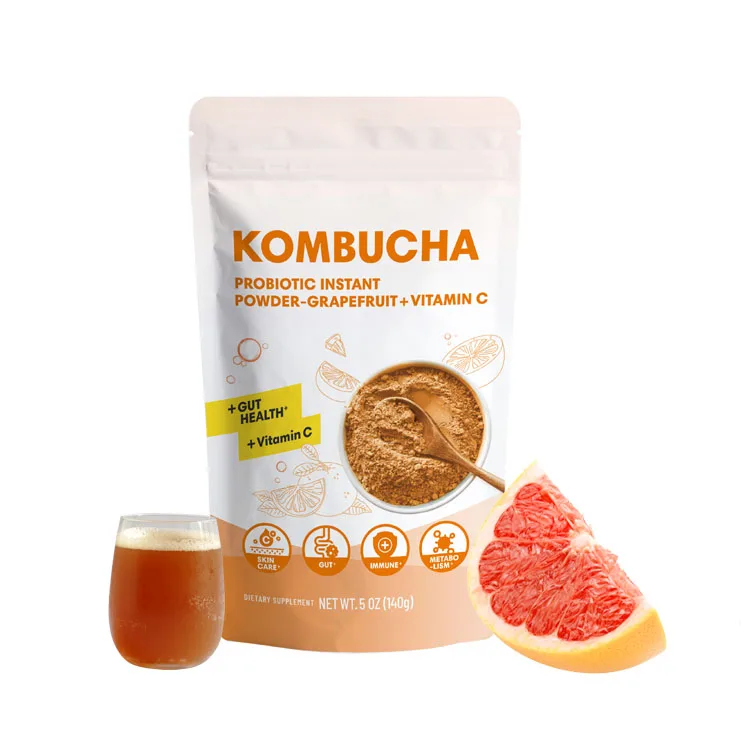 Фирменный пищеварительный порошок Kombucha, чай, детоксикация, аромат грейпфрута, витамин C, диетические волоконные пробиотики, добавка для ухода за кожей