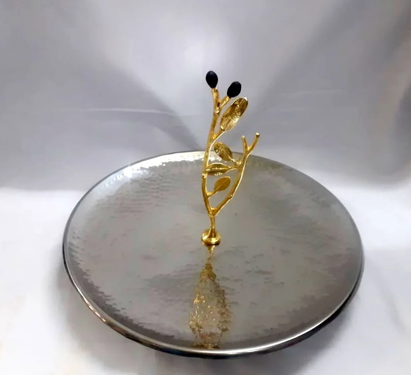 Luxury handmade round plate dish stainless steel round large tray