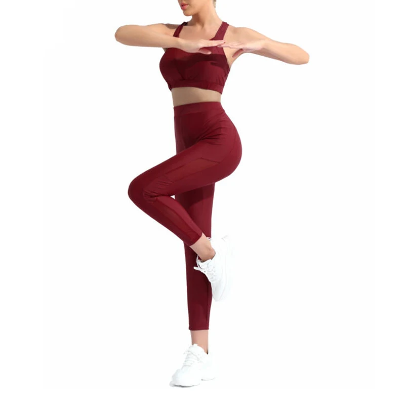 Red Color Women Gym Set Seamless Yoga Sportswear Sport Suit High Waist Leggings Workout Bra New Design Yoga Wear Sets