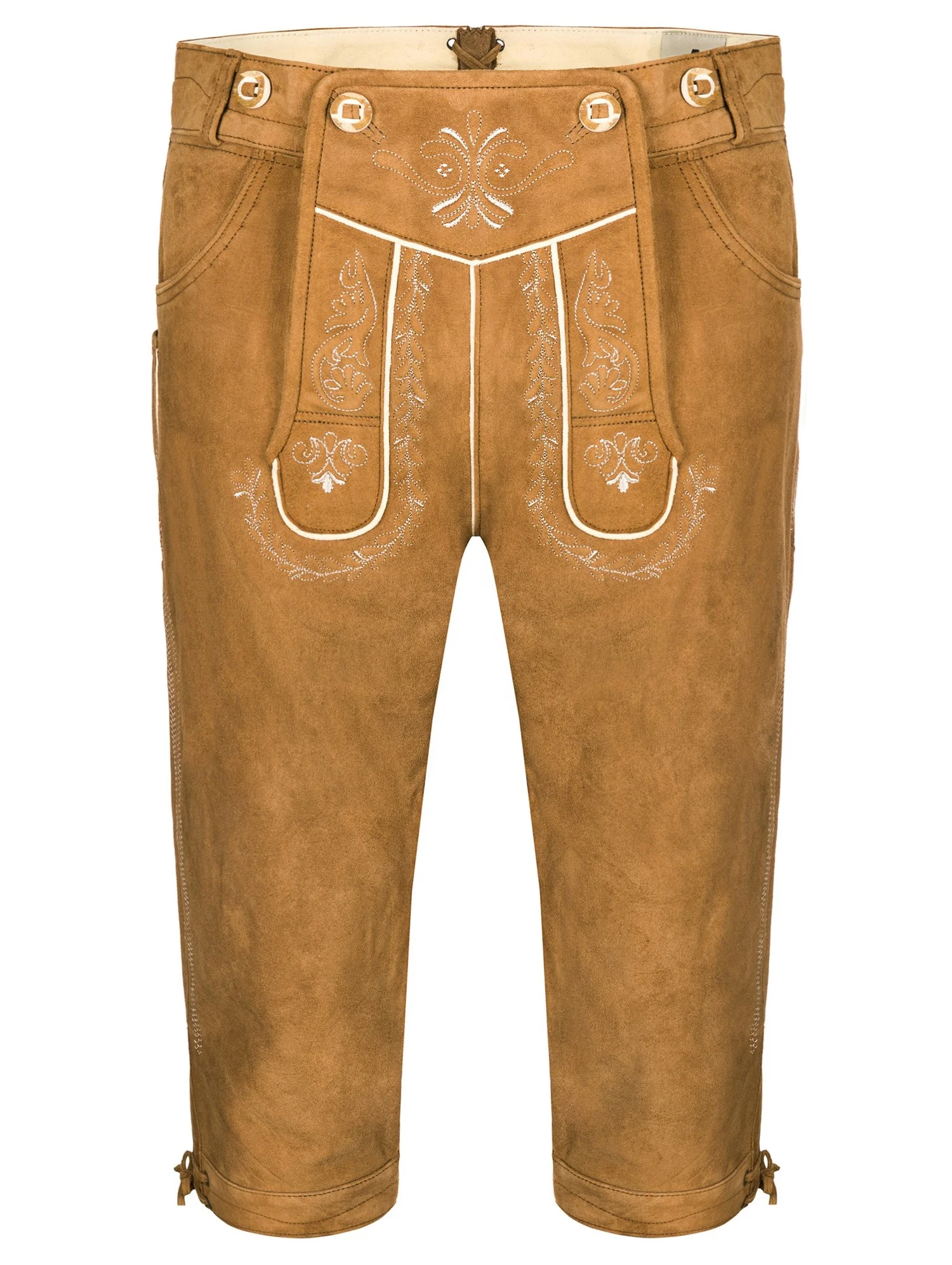 Authentic Lederhosen Bavarian Mens Attire Brown Lederhosen Goat Leather Men Embroidered Custom Made Designs Leather Shorts