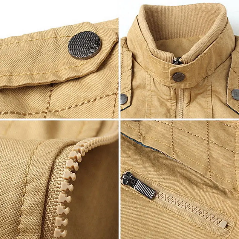 Куртка мужская зимняя с воротником-стойкой повседневная верхняя одежда в стиле милитари синий и хаки