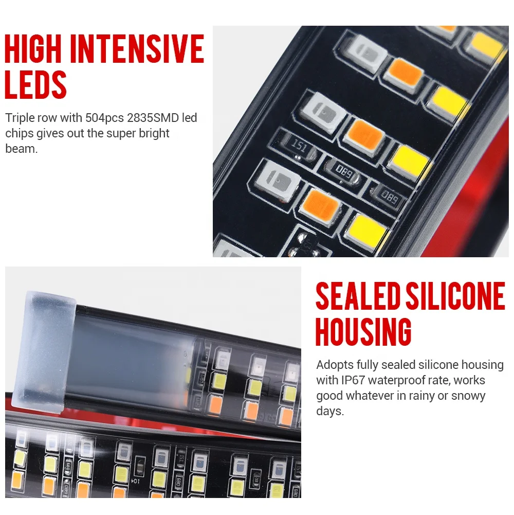 MICTUNING Waterproof Aluminum Gradient Ramp Strip Light Triple Row Tailgate Light Bar for Pickup Truck