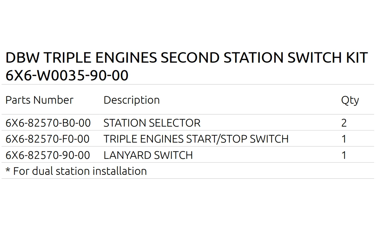 DBW TRIPLE ENGINES SECOND STATION SWITCH KIT 6X6-W0035-90 FOR DBW REMOTE CONTROL for Yamaha