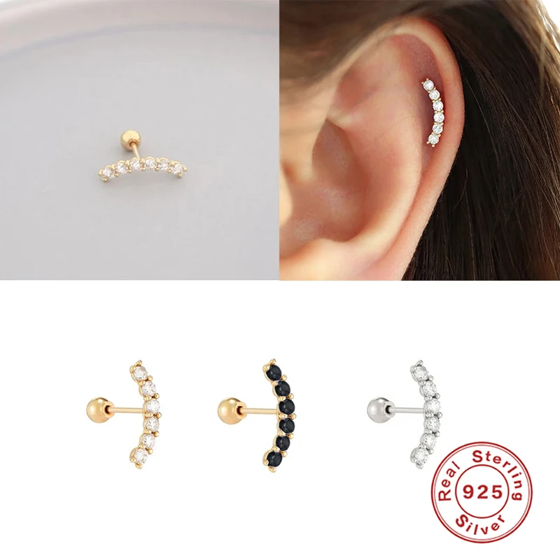 ROXI Hot Sale Cubic Zircon Curved Bar Drop Ear Earrings Piercing Studs Jewelry Silver