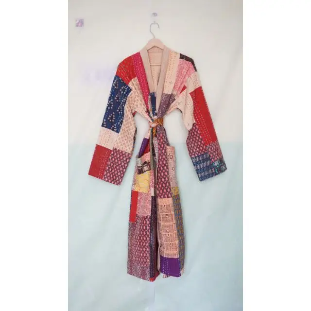 Хлопковое стеганое платье Kantha кимоно пляжная одежда хлопковый банный халат ручной строчки