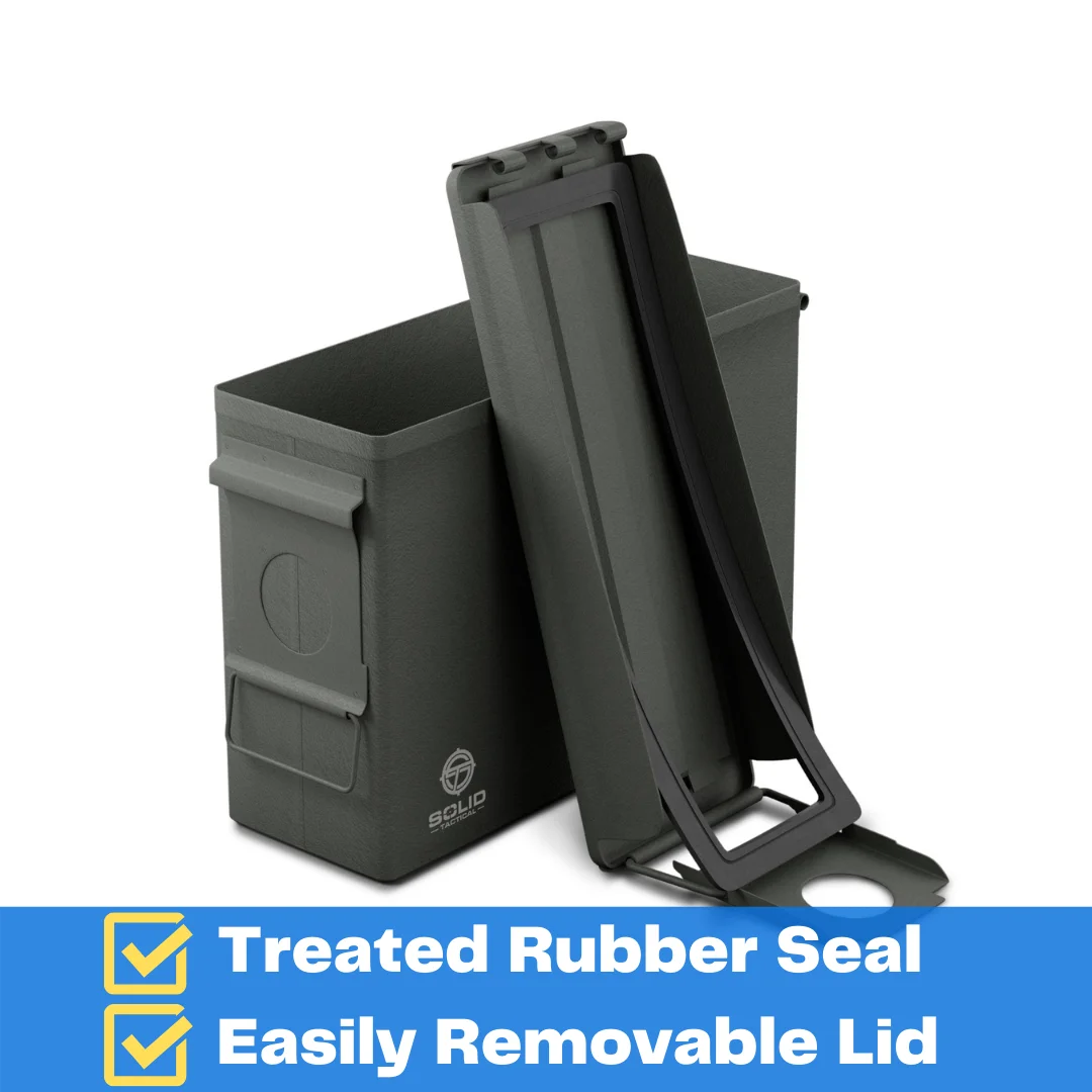 
Military ammo box is extremely high quality OD Green 30 Cal Steel Milspec M19A1 Ammo Can by Solid Tactical 