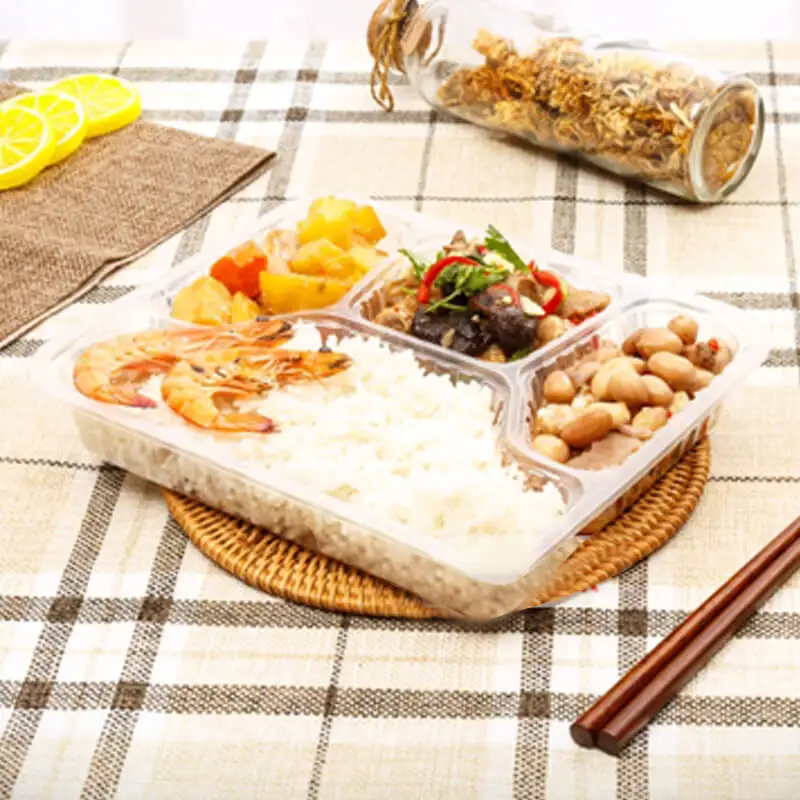  Тонкие пищевые контейнеры с 4 отсеками из пластика имеют крышку для безопасного хранения пищевых продуктов-B0652