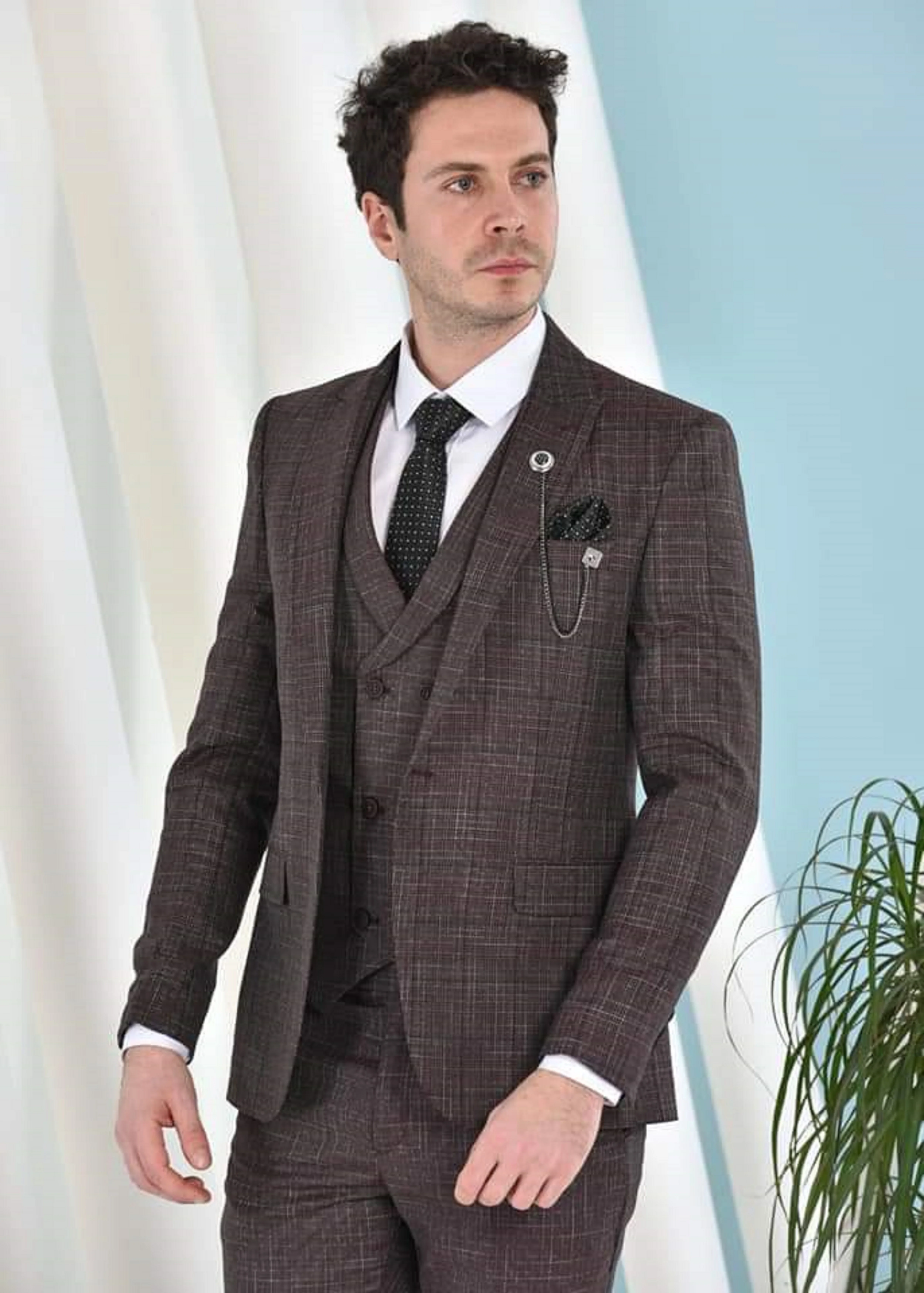 
2021 New Arrival Men Suit 3 Pieces Classic Plaid Twill Dot Suits Men Business Wedding Suits Slim Fit Tuexdo Party Dress 