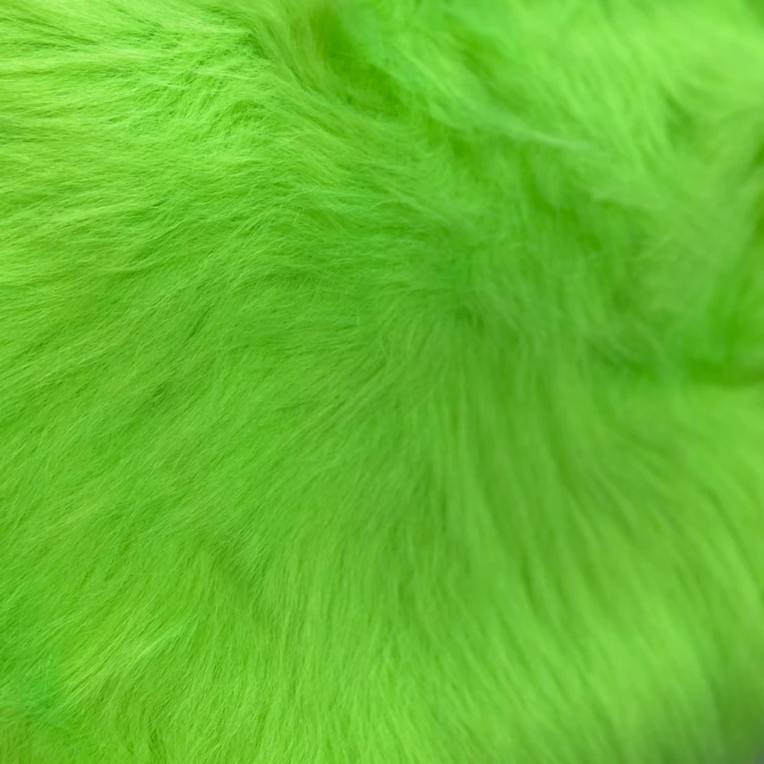 Neon Green Color Long Pile 100mm Luxury Acrylic Polyester Faux Fur Fabric Thailand High Quality