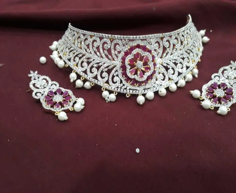 American Diamond Cubic Zircon Gold Plated Jewellery set