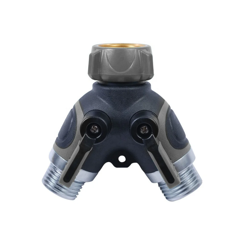 Garden Irrigation Plastic Metal Dual Outlet Hose Connector