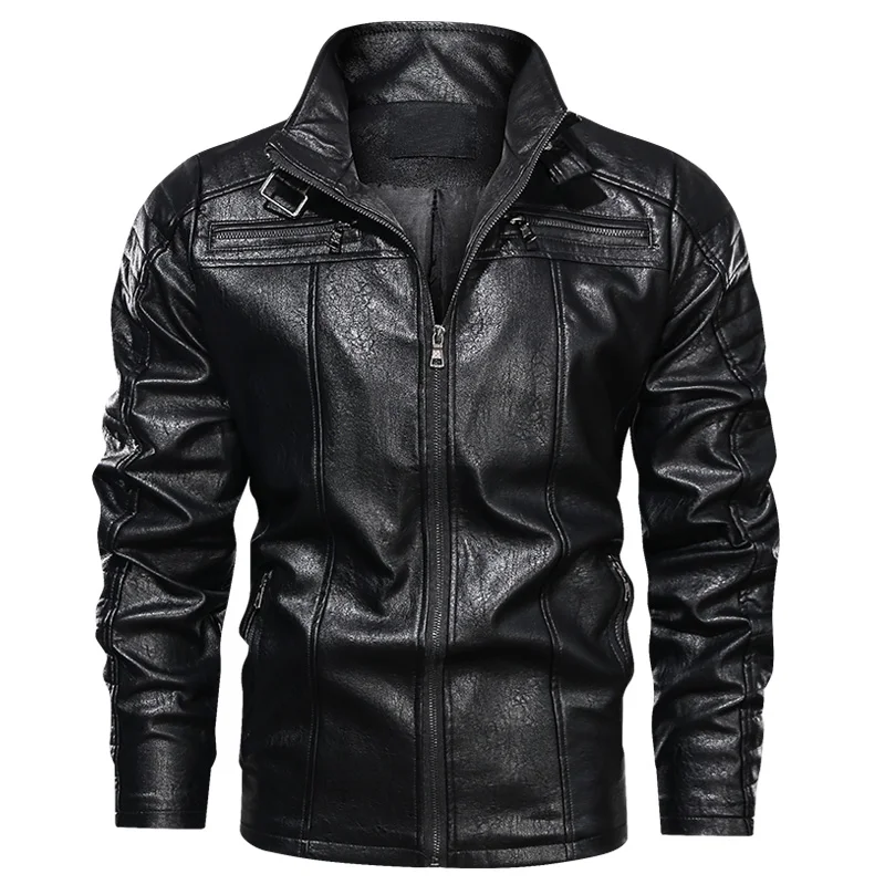 
2020 New Black PU Leather Jacket Plus Size Faux Leather Jacket Custom Design Wholesale Brown Leather Coat for Big and Tall Men 