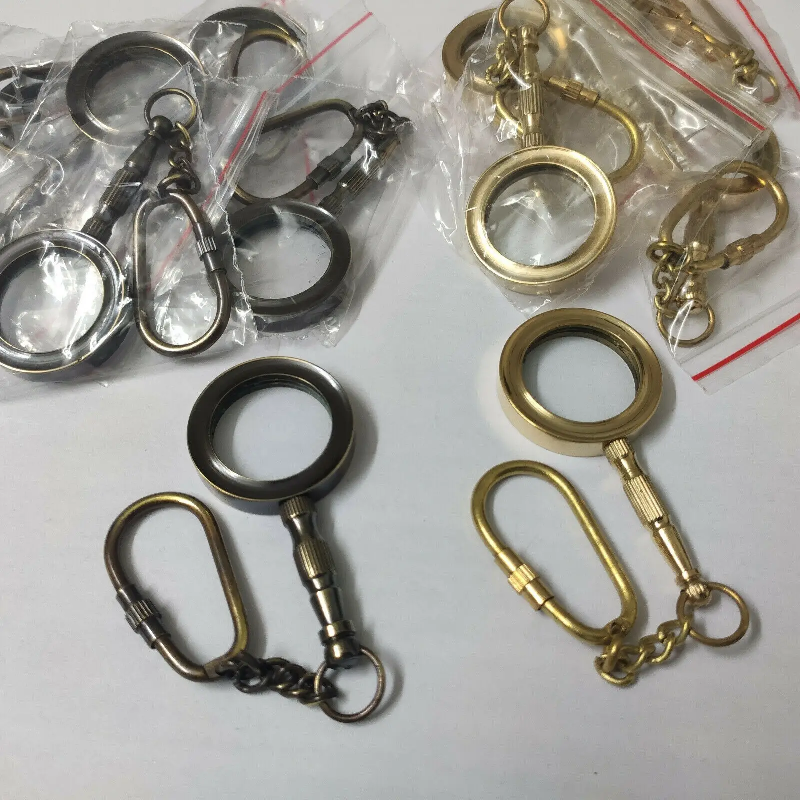 Set of 12 Brass Magnifier Keychains Mini Nautical Gift