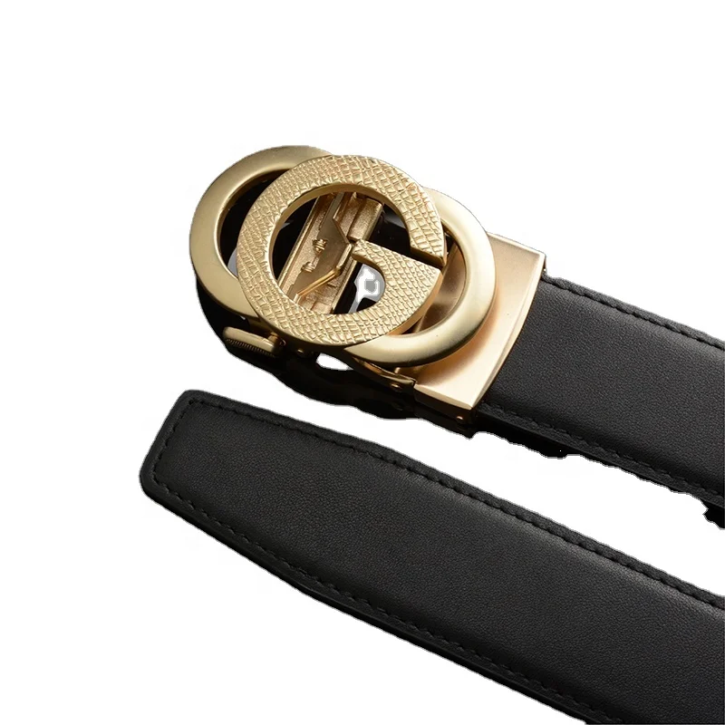 Customized Men Genuine Leather Ratchet Dress Belt With Automatic Buckle