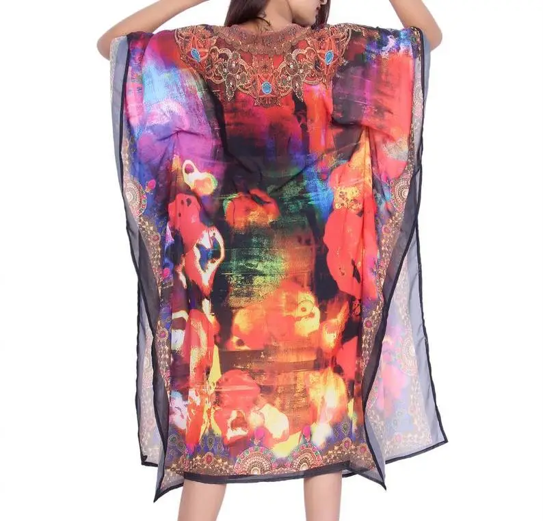 bohemian collection digital printed kaftan v-neck design viscose fabric loose fitting comfortable womens clothing