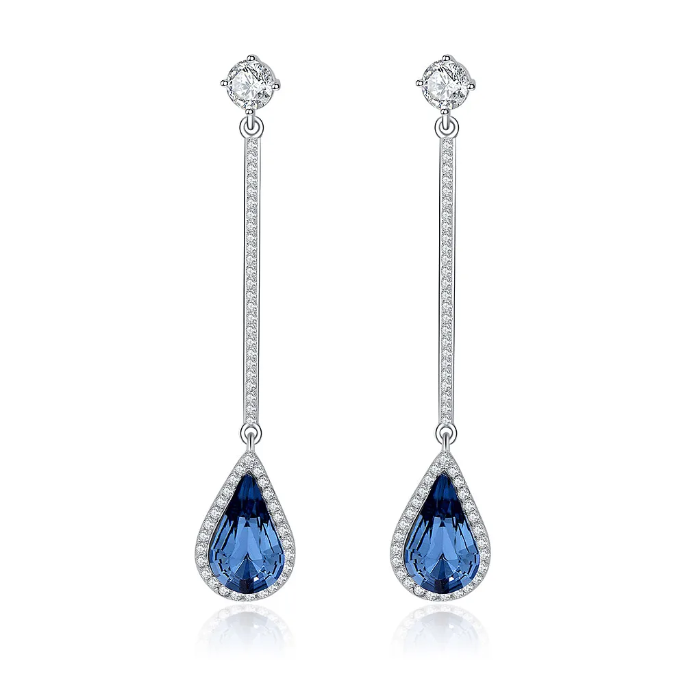 Wholesale women teardrop cubic zirconia silver crystal long dangle fancy fashion drop earring