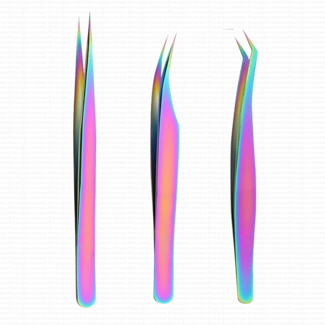 Rainbow Straight Isolation Curved Volume Eyelash Extension Tweezers Custom Logo Private Label Stainless Steel Wholesale