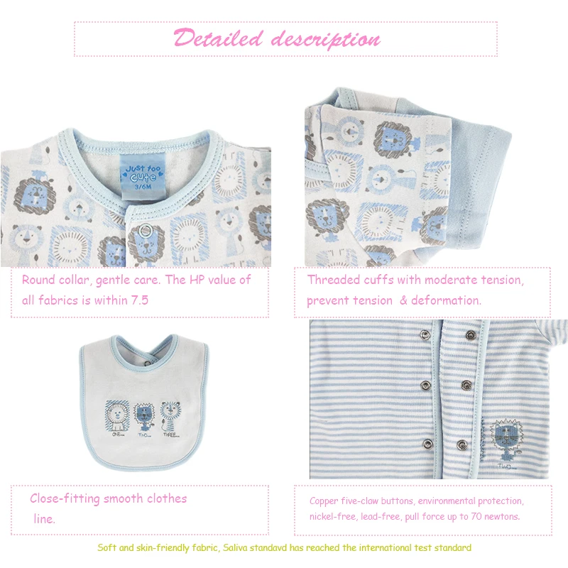High Quality Cotton Layette Baby Clothes 8 PCS Set with bodysuit, Hat, Glove, shoes, and Bib