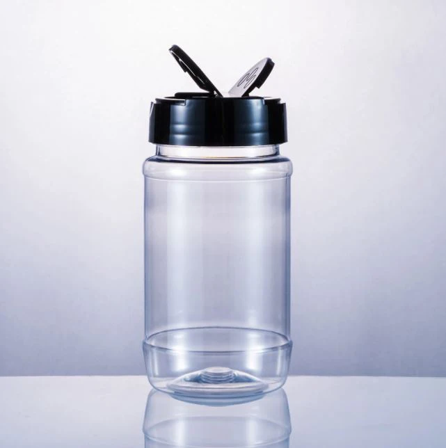 Оптовая продажа прозрачные пластиковые банки для специй с черной крышкой контейнеры хранения барбекю приправ соли перца блестящий шейкер бутылка